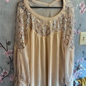 Hayden Cream Blouse with Gold Details